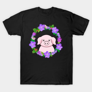 Cute Pig With Flower Wreath T-Shirt